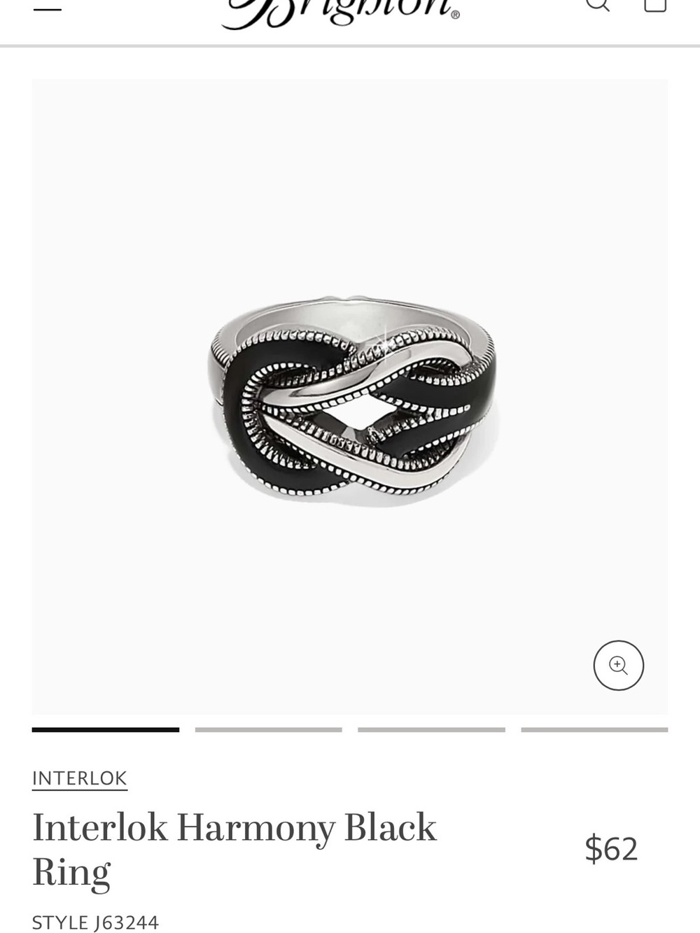 Brighton Black and Silver Interlocking Beaded Ring